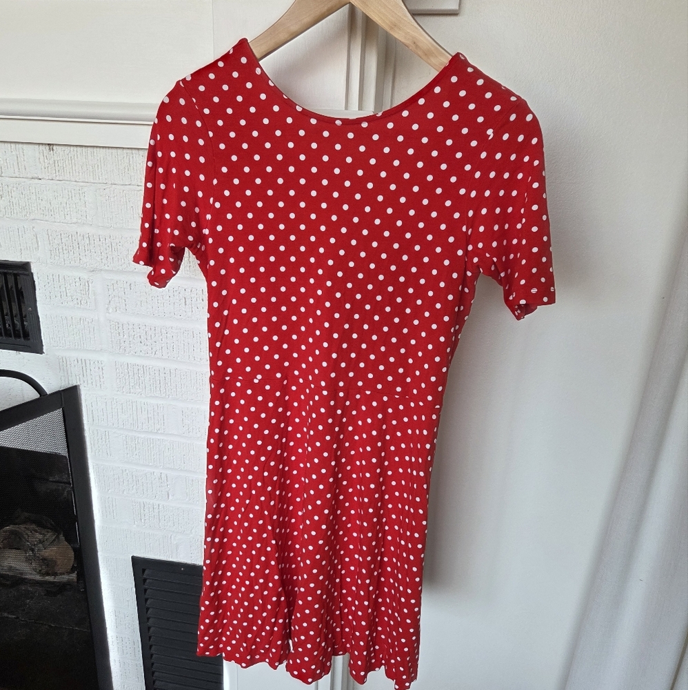 Asos Red And White Polka Dot Short Sleeve Dress With Back Cutouts Womens Size 8